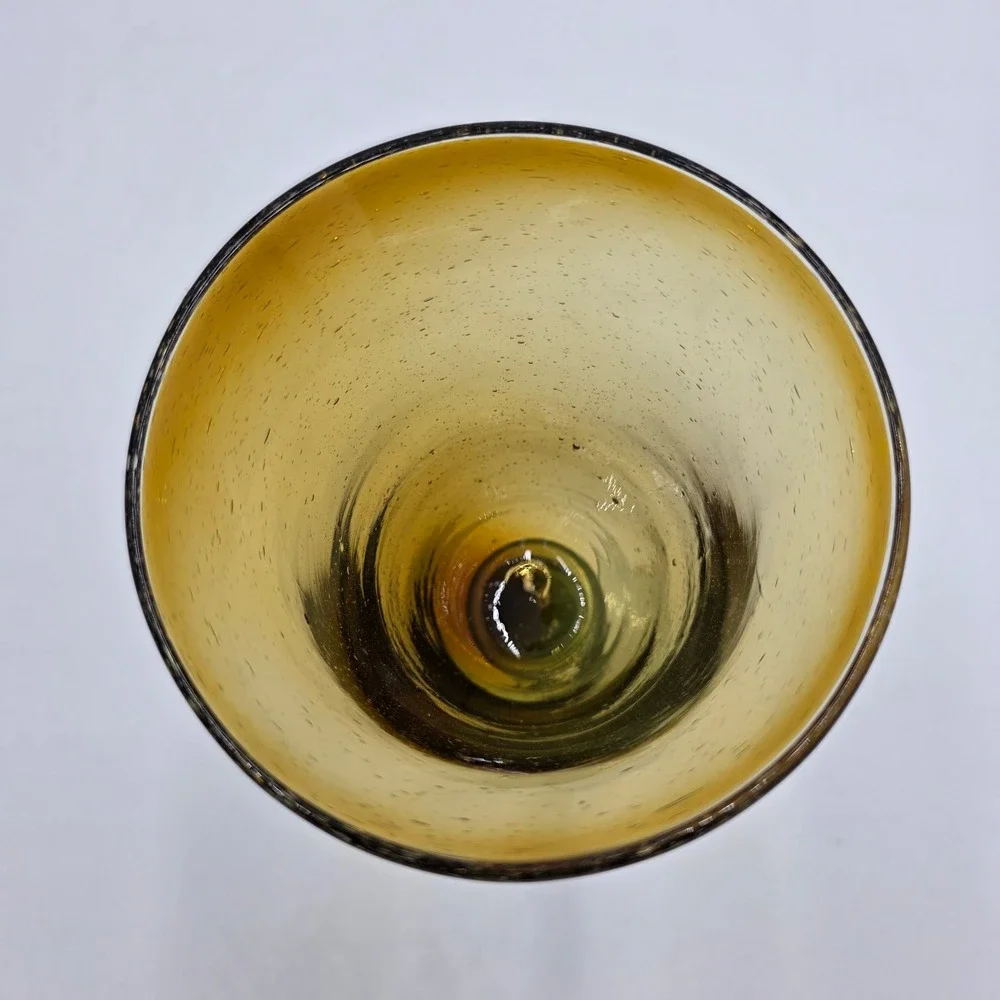 Set of 6 Amber Blown Glass Wine Goblets Aqua Blue Stem Bubbles Hand Blown‎ 8
